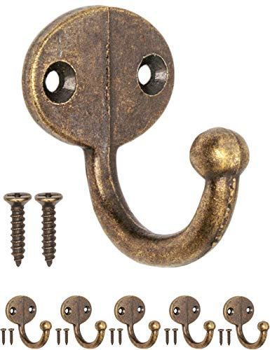 Fuxxer® 5x Klassische Garderoben-Haken, Handtuch-Haken, Bronze Design, oval, 37x22mm, 5er Set