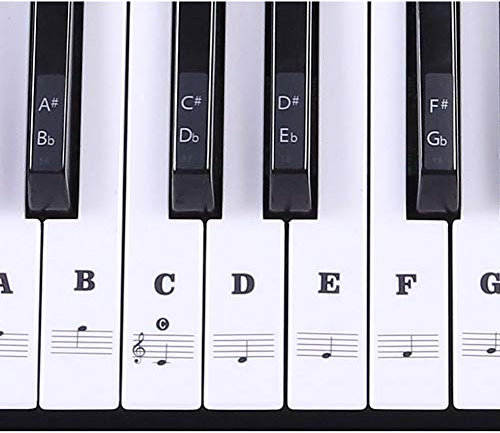 Piano Keyboard Stickers of 37/49/54/61/88 Keys, Piano and Keyboard Music Note Sticker Labels for White and Black, Transparent and Removable for Easy Piano Lessons(Black)