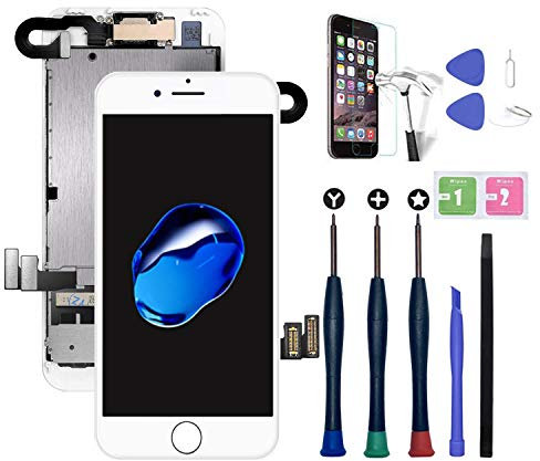 Xlhama Für iPhone 7 Plus Display Reparatur Kit in Weiß, LCD Touchscreen Digitizer Rahmen Ersatz Bildschirm, vormontiertes Reparatur-Set komplett komplettem Werkzeug zum Ersatzbildschirm austauschen