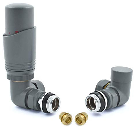 Hot Flow | Cascade Modern Corner TRV Thermostatic Radiator Valve 10mm Compression (Grey)