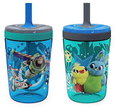 Zak Designs Kelso 15 oz Tumbler Set (Toy Story 4 - Woody & Buzz 2 Piece Set) Leakproof Screw-on Lid with Straw Made of Durable Plastic and Silicone, Perfect Pack for