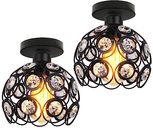 PETITES ECREVISSES 2 pcs Industriels Plafonniers Luminaires Cristal en Métal Moderne lustre Abat-jour E27 Dessin pour Chambre d'enfan Salon Restaurant (Noir-2pcs)