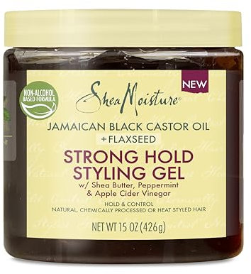 SheaMoisture Styling Strong Hold Styling Gel für natürliche, chemische Verarbeitung oder Heat Styled Hair Jamaican Black Castor Oil and Flaxseed Paraben-Free Anti-Frizz Hair Gel, 15 oz