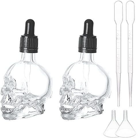 BENECREAT 2Pcs 50ml Bouteilles Compte-Gouttes en Verre crâne Bouteille Compte-Gouttes Transparente Vide pour Distributeur d'huile de Tatouage et de Barbe à saveur amère