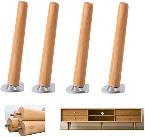Lot de 4 Pied de Meubles en Bois Massif,Pattes de Meuble en Hêtre,Pieds de Canapé de Rechange,Table Basse Jambes,pour lit,Placard,Banc,Meuble TV,Armoire,avec Accessoires (35cm/13.8in, tilt)