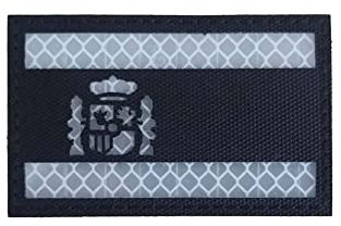 Gemelolandia | Parches Reflectantes de la Bandera de España | Para Ropa, Motos o Mochila | Tamaño 8x5cm (Negro-Blanco)