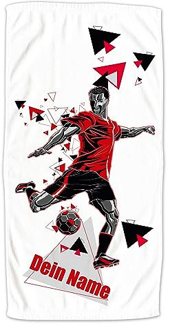 GRAZDesign Personalisiertes Kinder Handtuch mit Namen Badetuch für Jungen und Mädchen von 2-10 Jahren Strand 140x70cm Fußballer