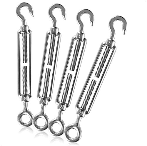 com-four® 4X Spannschloss M5 Haken und Öse, Spannschlösser aus rostfreiem Edelstahl 304, Seilspanner zur Befestigung von Sonnensegeln, Rankhilfen und mehr (04 Stück - Spannschloss M5-5mm)