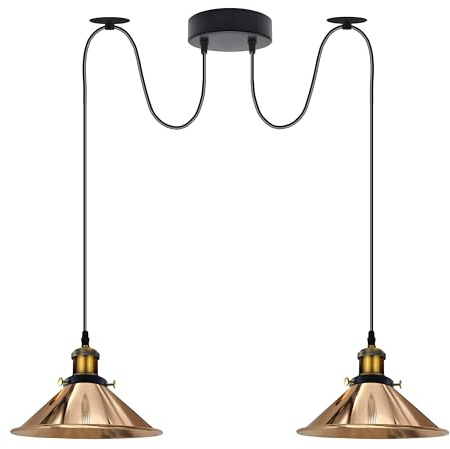 LEDSone 2 Head Spider Light with 2m Adjustable Cables, Vintage Industrial 22cm Metal Cone Shade Ceiling Hanging Pendant Lamp Fixture for Living Room, Kitchen, Bar, Café