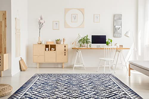 rugsx Modern Teppich Mundo Diamanten, Zickzack 3D Outdoor blau/beige 120x170 cm