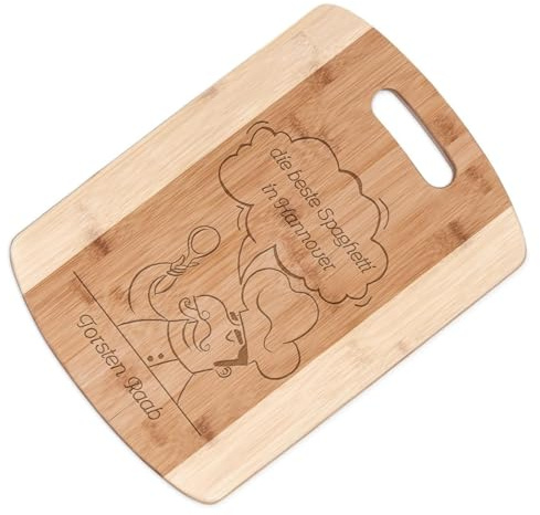 Maverton Bambus Küchenbrett mit Gravur - Servierbrett - Brotzeitbrett massiv - Größe: 35x25 cm - Schneidebrett für Männer - zum Geburtstag - zu Weihnachten - Italiener