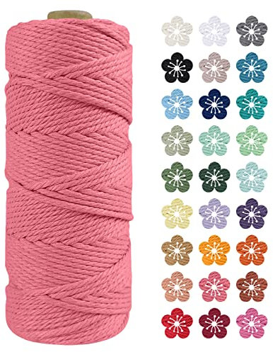 LEREATI Corda Macrame 2mm x 100m, Filo Macrame 2mm Cordoncino Cotone Naturale, 3 Fili Spago Colorato Cordino per Borse Uncinetto, Decorazioni Fai da Te, Arazzo da Parete, Cestini (Rosa Anguria)