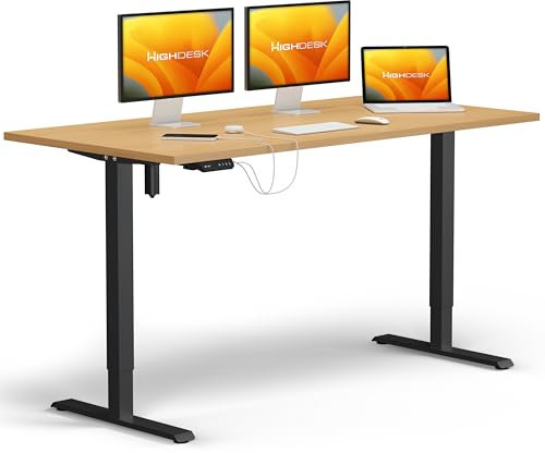 KRIEG HighDesk SMART Höhenverstellbarer Schreibtisch 120 x 80 cm I Schwarz + Buche - Elektrischer Sitz- & Stehtisch mit Tischplatte - Stehschreibtisch Elektrisch Höhenverstellbar