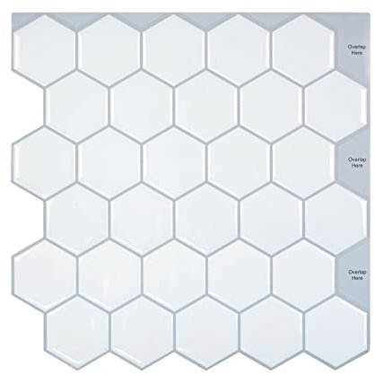 Selbstklebende 3D Fliesenaufkleber, Wasserdicht Hexagon Mosaik Wandfliesen für Küche Bad zum Abziehen und Aufkleben (10 Stück, 25.4x25.4 cm)