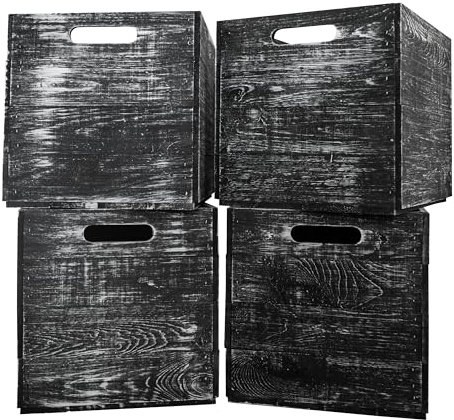 Kistenkolli Altes Land Holzkiste Schubladenkiste für Ikea Kallax Regale und Expidit Regale Maße 33x37,5x32,5cm (4er Set, Shabby Schwarz)