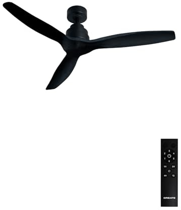 CREATE / WINDSTYLANCE NATURAL WOOD/Deckenventilator Schwarz mit Fernbedienung / 40W, Leise, Ø132cm, 6 Geschwindigkeiten, Timer, Sommer-Winterbetrieb, doppelte Höhe, DC-Motor