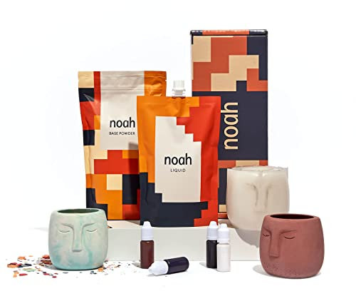 noah Jesmonite & Terrazzo Starterkit - Enthält Silikonformen, Farben, Handschuhe, Schleifpapier, Becher und Rührstäbchen – Geschenkidee (Gesichtstopf/Neutral)