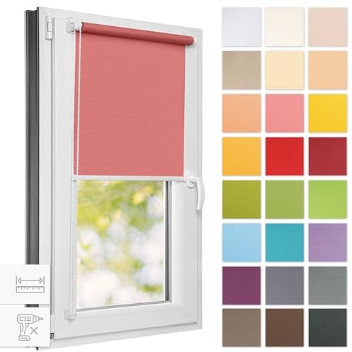 Estika Rollo für Fenster ohne Bohren - 80cm x 220cm - Rosa - 25 Stofffarben, Klemmfix Montage, Fensterrollos für innen, Sichtschutz für Fenster und Balkontür (80 cm Stoffbreite)