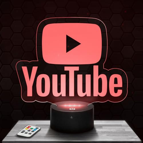 Nachttischlampe - Touch-Nachtlicht Logo Youtube 3D-LED-Lampe Illusion, Geschenkidee Weihnachten Geburtstag Junge und Mädchen Nachttischlampe Kinder- oder Erwachsenenzimmer TOP