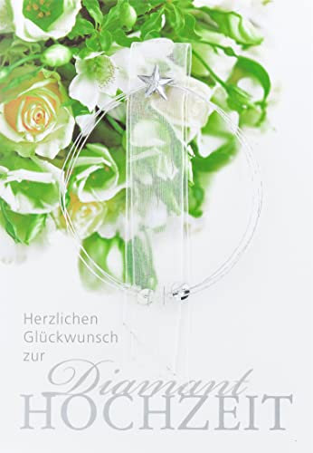 Perleberg Diamanthochzeitskarte mit Rosenmotiv & Drathdesign - Lifestyle-Collection - Karte zur Diamant-Hochzeit in Premium Qualität - Liebevolles Geschenk zur Hochzeit mit Umschlag - 11,6 x 16,6 cm