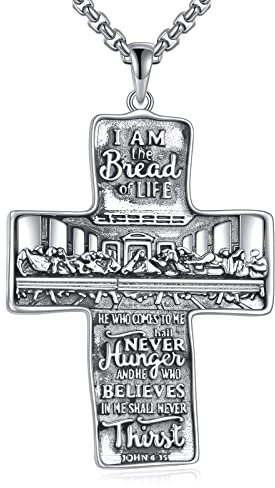 YFN Kreuz Halskette Sterling Silber Letztes Abendmahl von Jesus Anhänger Religion Kreuz Schmuck Großes Kreuz Geschenke für Damen Herren