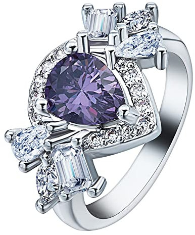 BCughia Bandringe Silber, Ring Schmuck Mädchen Violett Tropfenschliff Zirkonia Birne Geschnitten Engagement Eheringe Geschenke für Damen Größe 60 (19.1)