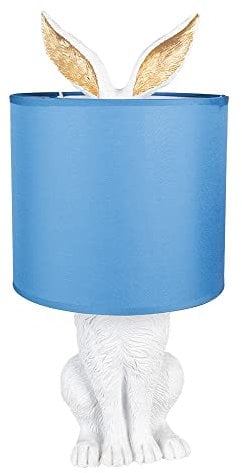 Clayre & Eef Tischlampe Kaninchen Ø 20x43 cm Weiß Blau Kunststoff Schreibtischlampe