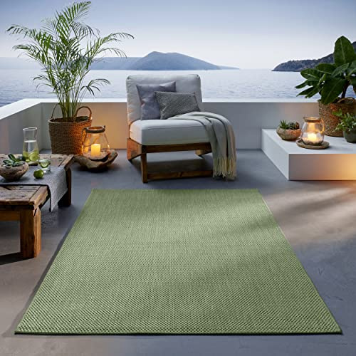 TacaHome Outdoor Teppich I UV-Stabil Für Drinnen und Draußen I Terrasse Balkon Garten Wohnzimmer Badezimmer Küche Flur Läufer | 140 x 200 cm Grün