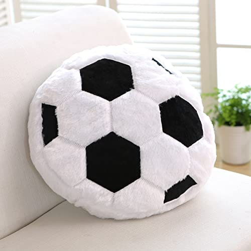 IXITON Sport-Wurf-Kissen, Flauschige Soccerball Basketball Fußball geformt Plüsch Kissen Kissen für Schlafzimmer Wohnzimmer Sofa Dekoration (schwarz&Weiss)