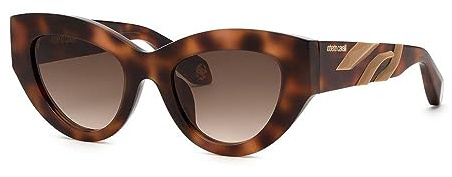 Roberto Cavalli SRC009M 02BV Avana Scura Lucida Sunglasses Woman Acetate, Cat Eye, 51