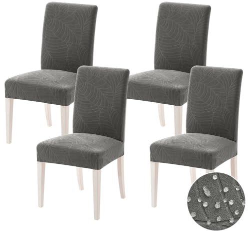 MIULEE Stuhlhussen 4er Set Universal Stretch Stuhlbezug,Abnehmbarer Wasserdichter Elastische Modern Stuhlbezüge Bezug Küche Wohnzimmer Bankett Familie Hochzeit Party Stuhlhusse,Dunkelgrau