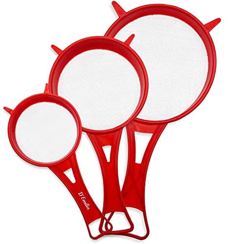 D’Emilia – Colador de Plástico para Kéfir, Colador de Cocina para Alimentos Sólidos y Líquidos, Set de 3 Coladores Pequeños con Malla Fina de Plástico para Tamizar