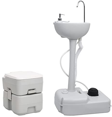 vidaXL Tragbare Camping Toilette, Campingklo mit Waschbecken, Camping WC mit Handwaschbecken, Reise Toilette Campingtoilette Set Mobile Toilette