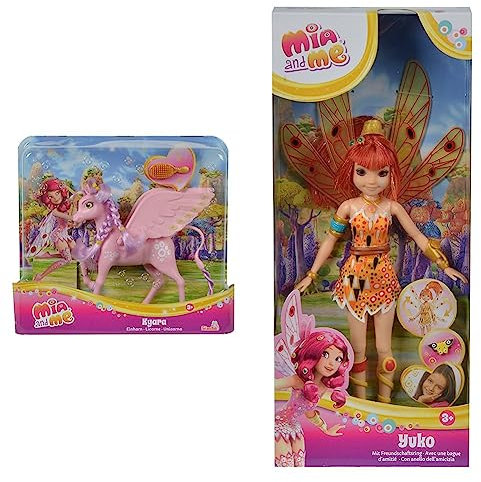 Simba 109480092 - Mia and Me Einhorn Kyara, mit beweglichen Flügeln & 109480090 - Mia and Me Puppe Yuko mit Glasaugen, Elfe mit beweglichen Flügeln und Beinen