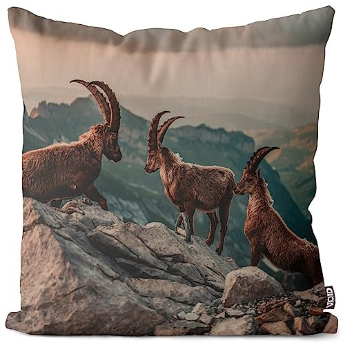VOID Steinböcke Schweizer Alpen Berge Kissenbezug Kissenhülle Polyester Weihnachten Deko Winter Outdoor Dekoration, Kissen Größe:40 x 40 cm