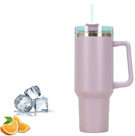 Mnixy Tasse de voyage avec poignée, tasse Stanley avec paille et poignée, tasse à café en acier inoxydable avec couvercle, tasse à café, anti-fuite, bouteille d'eau isotherme pour boissons chaudes