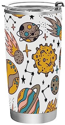 Space Planets - Borraccia termica con cannucce, in acciaio inox, 590 ml, per fitness, palestra, campeggio, sport all'aria aperta