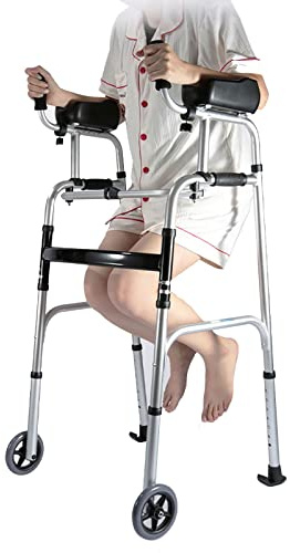 Rollatoren für große Senioren, aufrechte Gehhilfen mit Sitz und Unterarmstütze, leichte, faltbare Rollgehhilfe aus Aluminium, für drinnen und draußen (Farbe: Räder + Sitz) (kein Sitz)