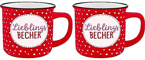 GRUSS & CO Becher Motiv Lieblingsbecher | New Bone China Porzellan, Emaille-Optik, 35 cl | Tasse mit Spruch | 45779, 1 Stück (2er Pack)