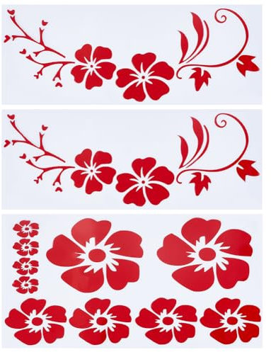 GORGECRAFT 3Stk Hibiskusblüten-Autoaufkleber Hawaiianische Aufkleber Und Abziehbilder 2 Blatt-Autoaufkleber Rote Reflektierende Aufkleber Wasserdichte Automobil-Außendekoration Für LKW Motorrad Wand