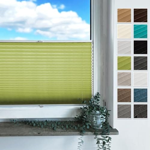 Rollmayer Plissee mit Bohren, Plisseerollo Faltrollo Sichtschutz und Sonnenschutz für Fenster und Tür Premiumqualität Falte für Zuhause, 3 Kollektionen(Binco Grün,B100cm x H120cm)