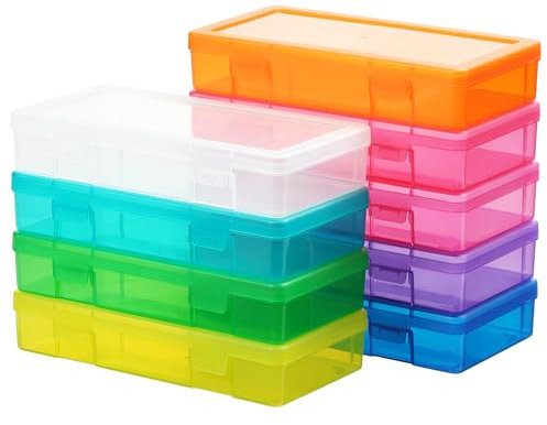 OMNISAFE 9 Pack Medium Colored Plastic Hobby Art Craft Organizer, Mini Plastic Storage Containers with Latching Lid, for Pencil Box, Lego, Crayon