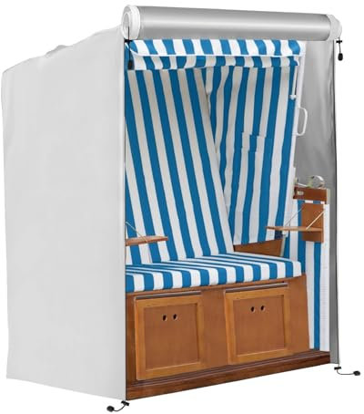 FINEW Strandkorb Schutzhülle Winterfest, 420D Oxford Gewebe Strandkorbhüllen 135x105x175/140cm, Schutzhülle Strandkorb 2 Sitzer Winddicht, Reißfest, UV Beständig, Strandkorbhülle Wasserdicht (Weiß)