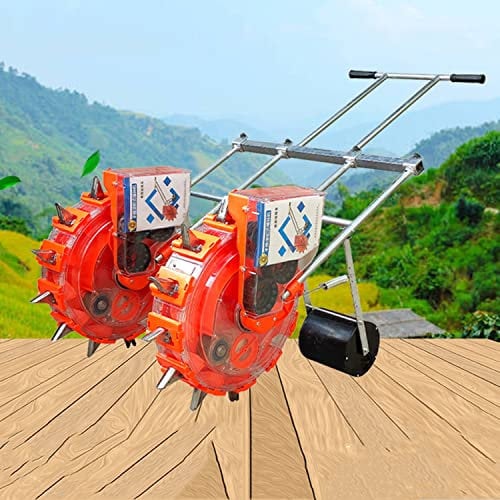 WTTTTW Portable Manual Seeder w/16 Seed Plates, Double Row Sowing Spreaders, Hand-Push Garden Seeder Roller Seeding and Fertilizer Applicator, Manual Planter for Lawn & Garden Planting,8 Mouths
