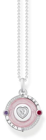 THOMAS SABO Kette mit Anhänger rosa und herzförmigem Stein Silber 925 Sterlingsilber, Geschwärzt, Kaltemail