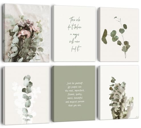 BINCUE Grüne Pflanze Poster,Blumen Leinwand Bilder,Inspirierende Zitate Wamddeko,Boho Poster Set Wohnzimmer,Moderne Blätter Pflanze Leinwand Wandbilder für Wohnzimmer Schlafzimmer Küche Deko