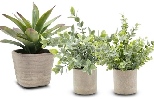 YVONNEYI 3 Pièces Plantes Artificielles Interieur, 29 cm, Plante Artificielle Agave, Fausse Plante Interieur, Plantes Artificielles pour Salon Salle de Bain Chambre Cuisine Table Bureau Chambre Deko
