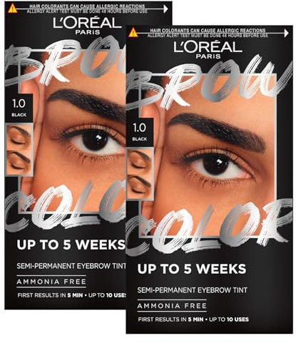 L'Oréal Paris Brow Color Set für Augenbrauen, halbpermanent, ohne Ammoniak, Färbung für bis zu 5 Wochen, natürliches Ergebnis, Farbe 1.0, Schwarz, 2 Stück