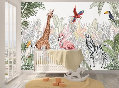 Naturempress Fototapete 3D Effekt Tapete Dschungel Kinderzimmer Elefant Tier Tapeten 3D Effekt Vliestapete Wohnzimmer Schlafzimmer Wandbilder Wanddeko