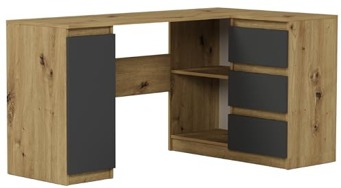 Framire Schreibtisch N-12 Artisan Eiche/Anthrazit 150x76x87 cm – großer Computertisch mit 3 Schubladen, Schreibtisch für Schlafzimmer, Wohnzimmer & Studio, Modern N-12